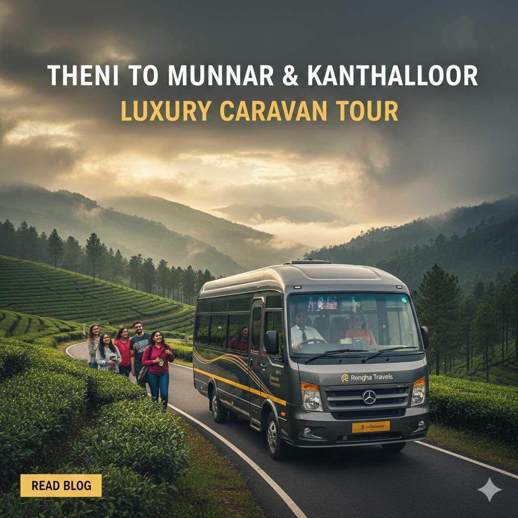 Theni to Munnar Kandhaloor Luxury 10+1 Caravan