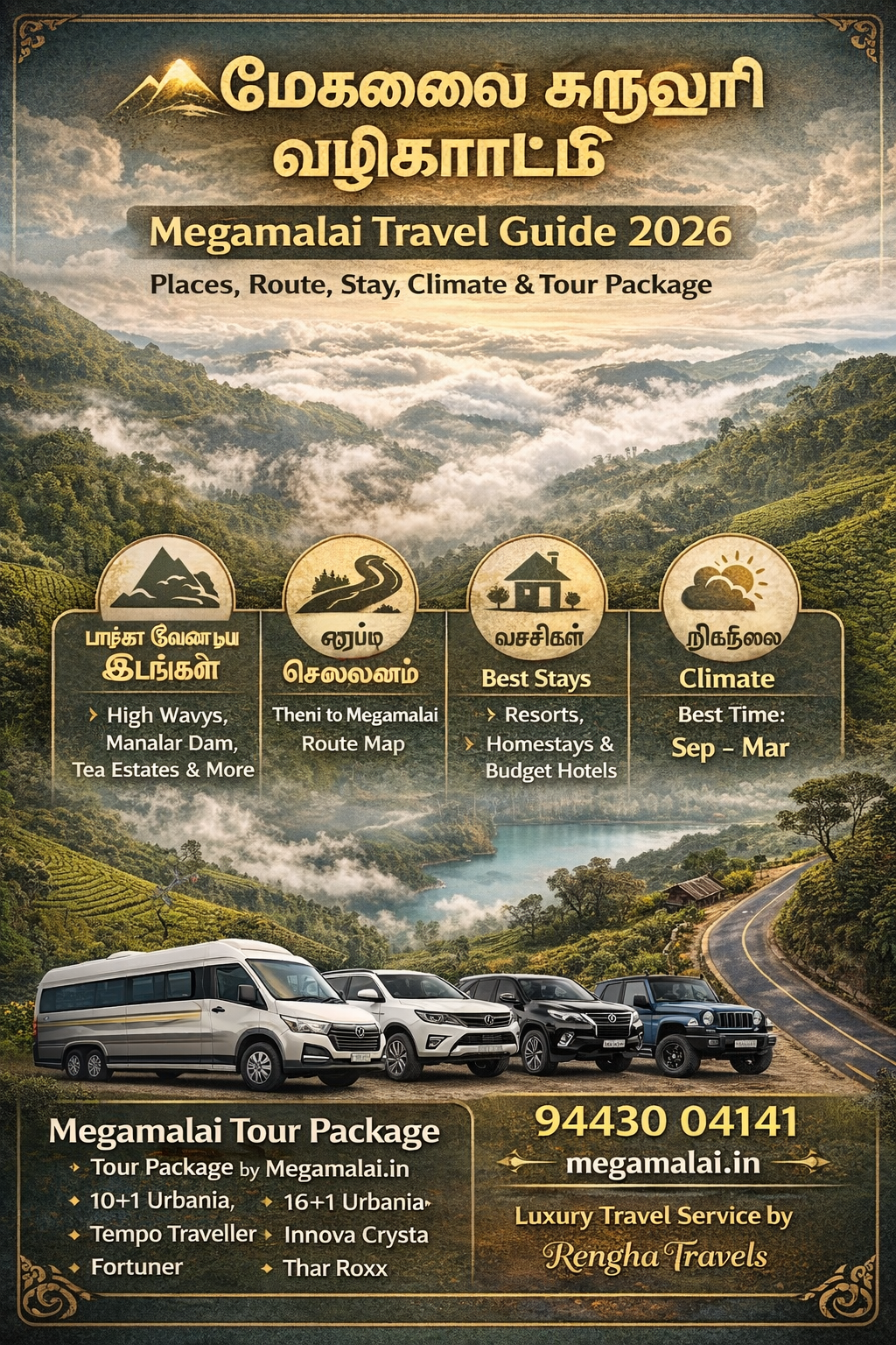 மேகமலை சுற்றுலா வழிகாட்டி – Megamalai Travel Guide 2026 Places, Route, Stay, Climate & Tour Packag