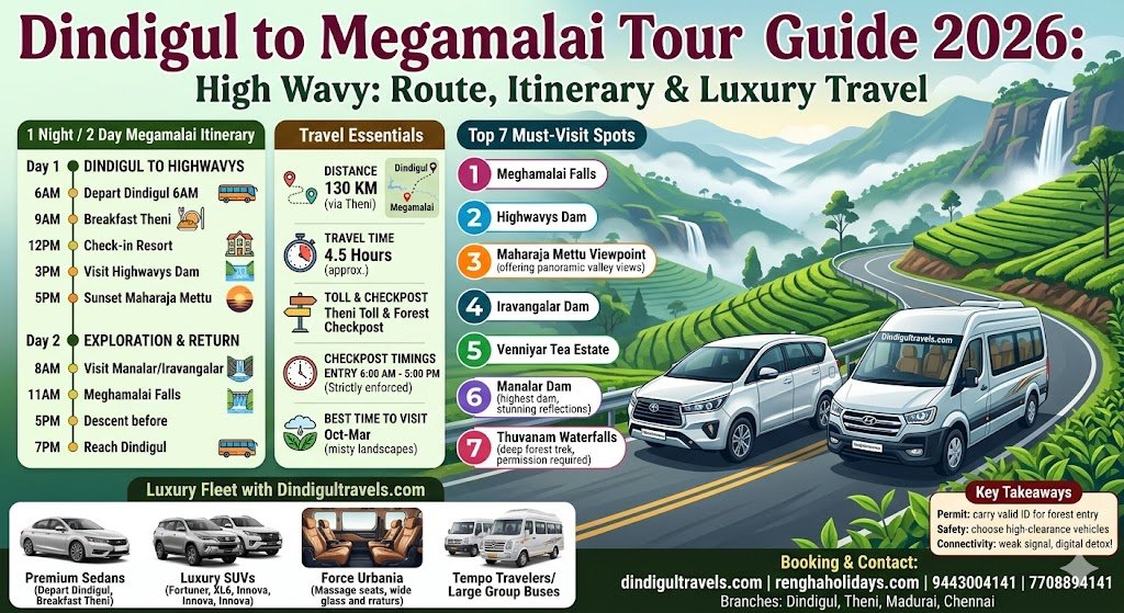 Dindigul to Megamalai Route 2026 Itinerary Spots Luxury Force Urbania Rental